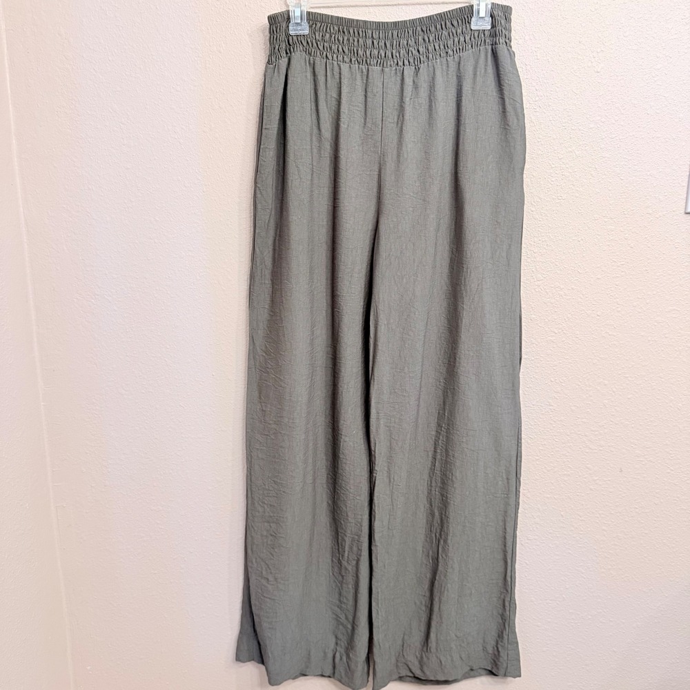 Sanctuary Womens Wide Leg Smocked Waist Pants Olive Green XP0979Y9 Size L
